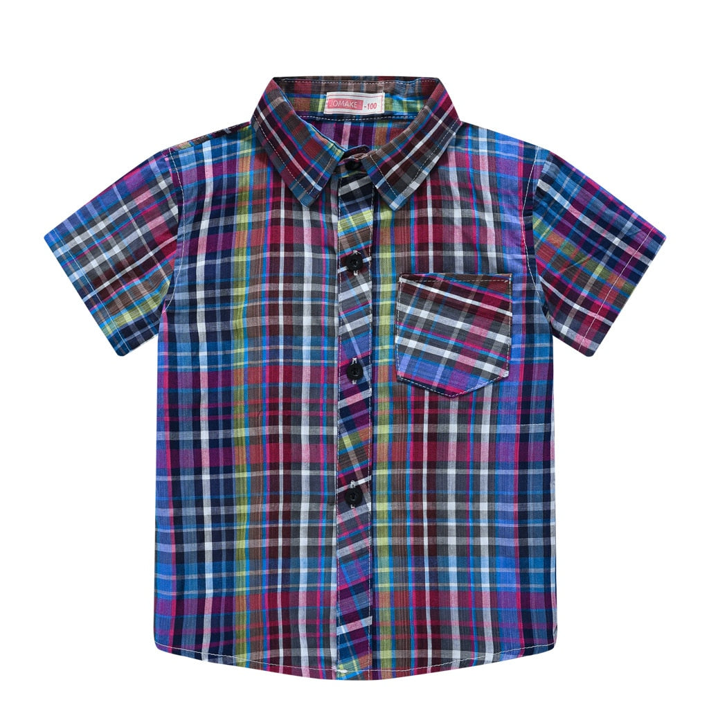 Short Sleeve Classic Plaid Lapel Shirts