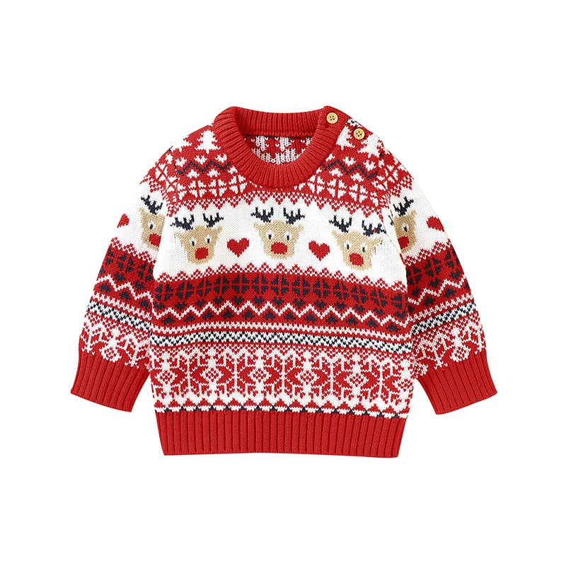 Boy Christmas Sweater Patchwork Crew Neck Long Sleeve