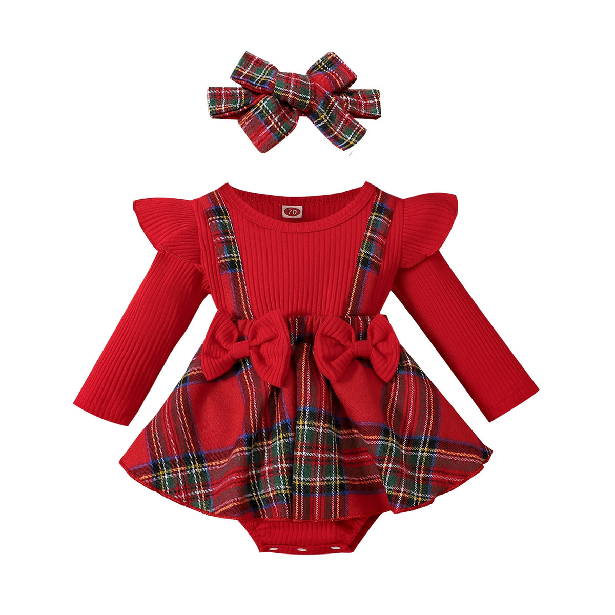 Plaid Print Bow Long Sleeve Jumpsuits