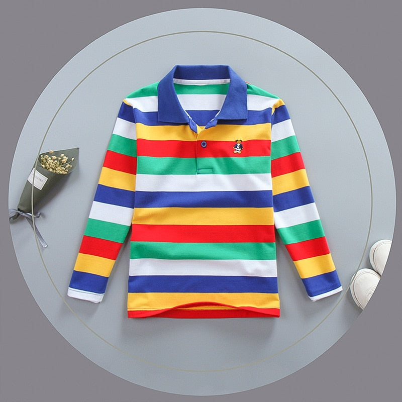 Polo Shirt Stripes  Collar Autumn Long Sleeve  Shirts