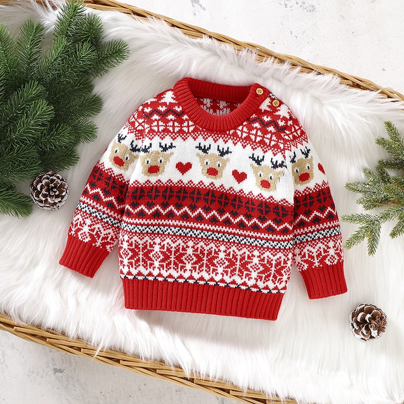 Boy Christmas Sweater Patchwork Crew Neck Long Sleeve