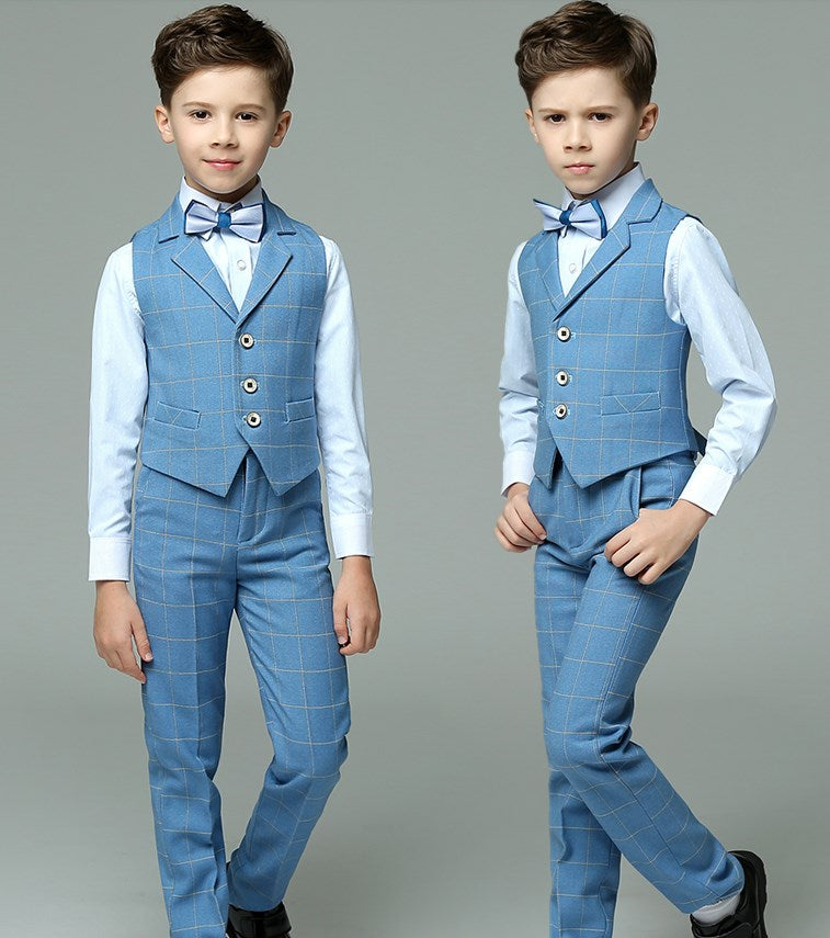 Kids Vest Shirt Pants Bowtie 4PCS Formal Suit