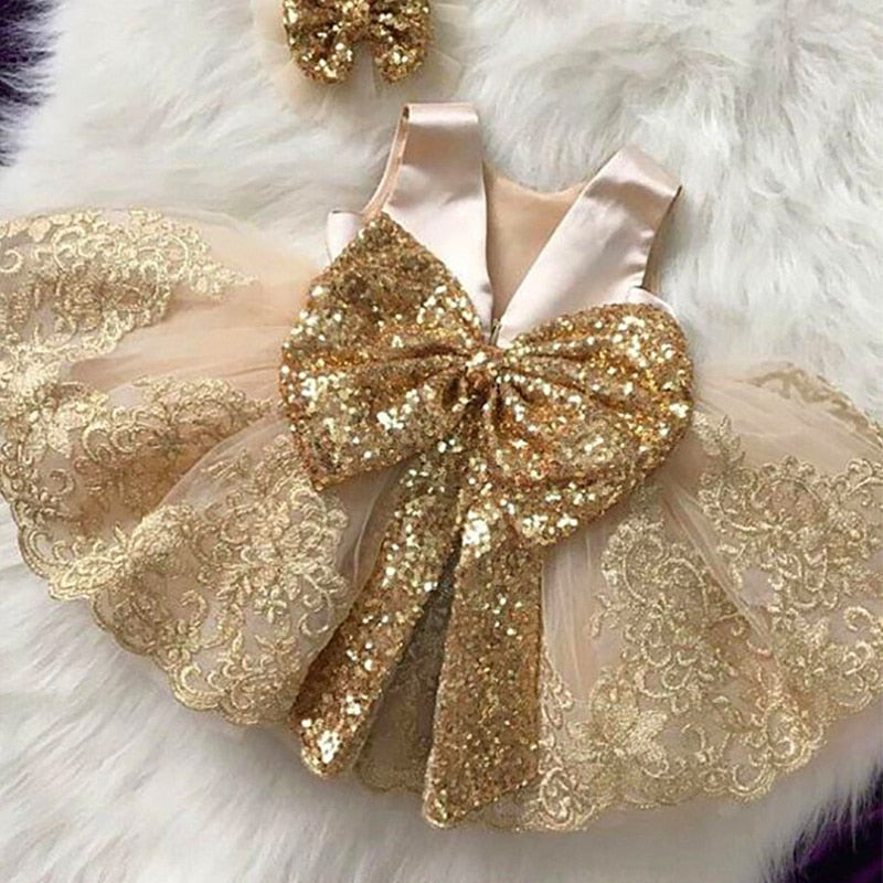 Big Bow Champagne  Baby Girl Dress