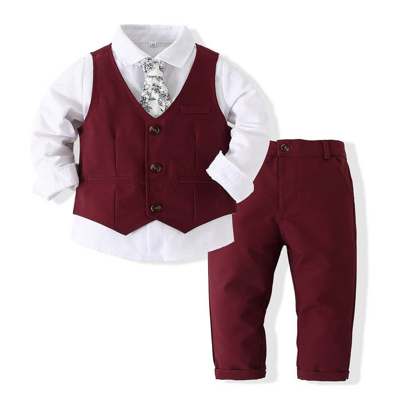 Gentleman Clothing Set Long Sleeve Shirt+Waistcoat+Pants