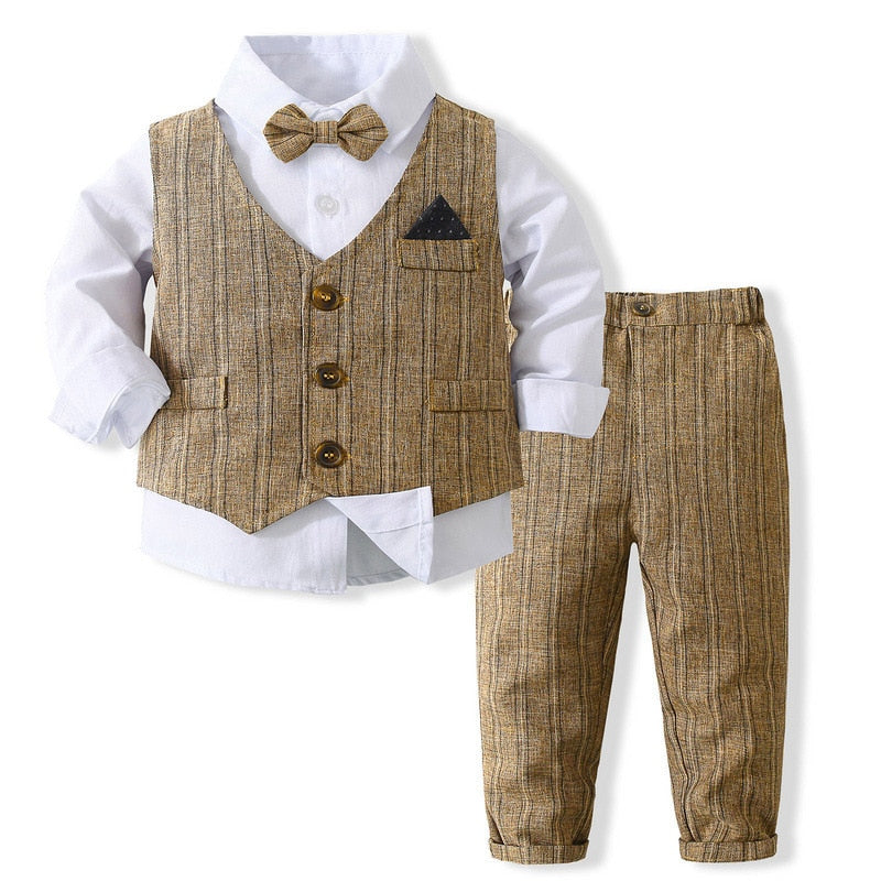 Gentleman Clothing Set Long Sleeve Shirt+Waistcoat+Pants