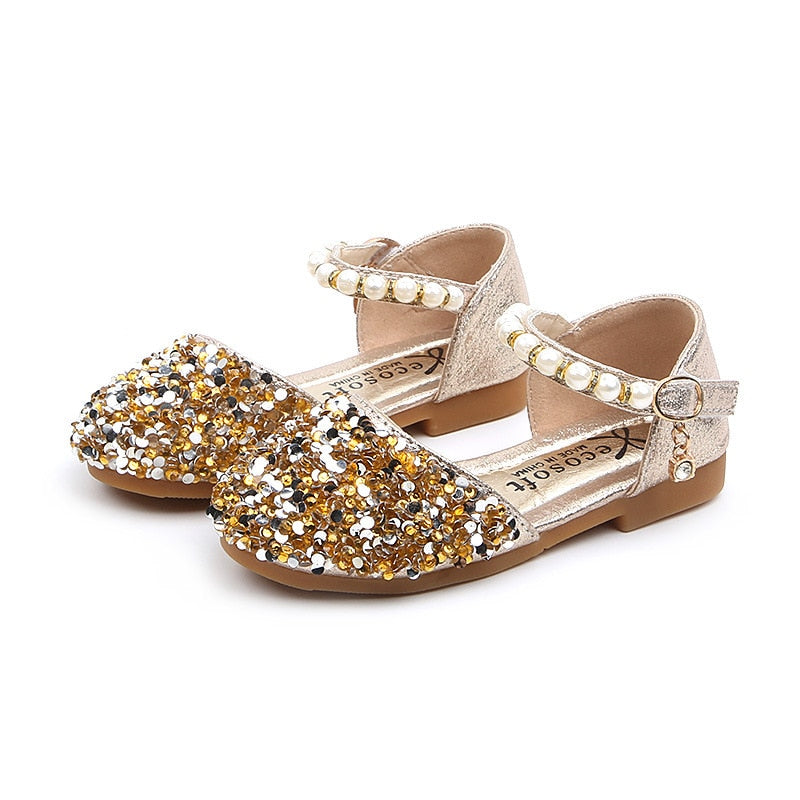 Fashion Sequins Rhinestone Bow Girls Princess Shoes
