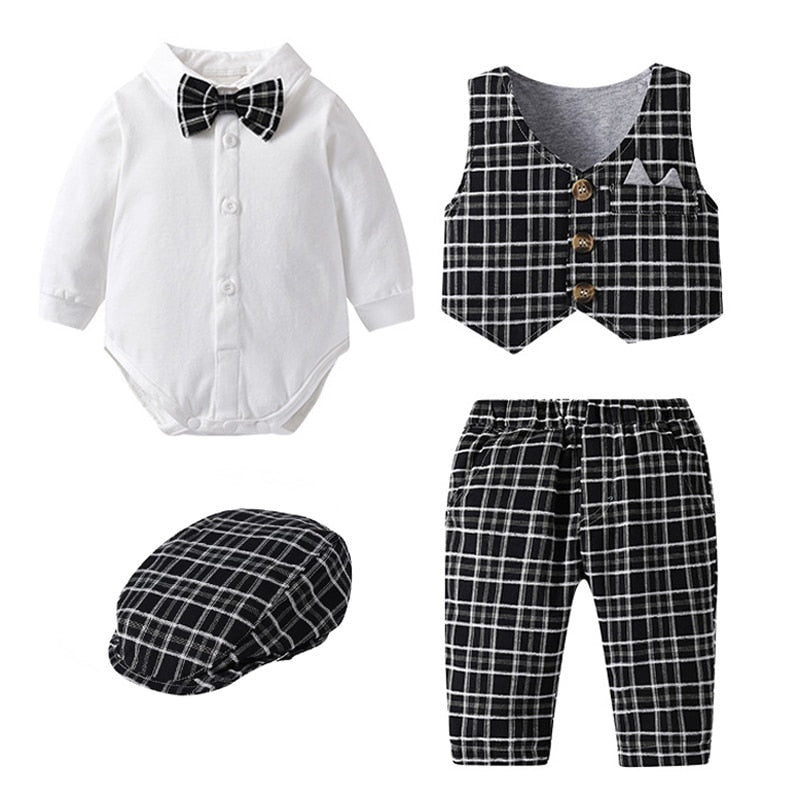Plaid Vest Hat Pants White Bodysuit