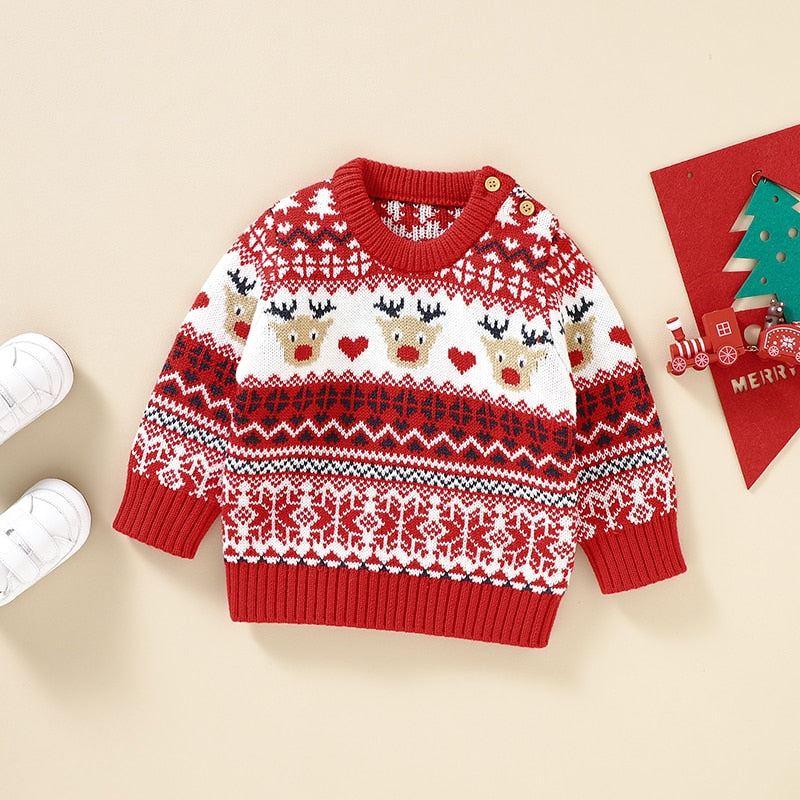 Boy Christmas Sweater Patchwork Crew Neck Long Sleeve