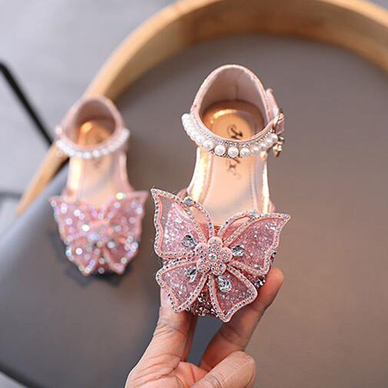 Fashion Sequins Rhinestone Bow Girls Princess Shoes