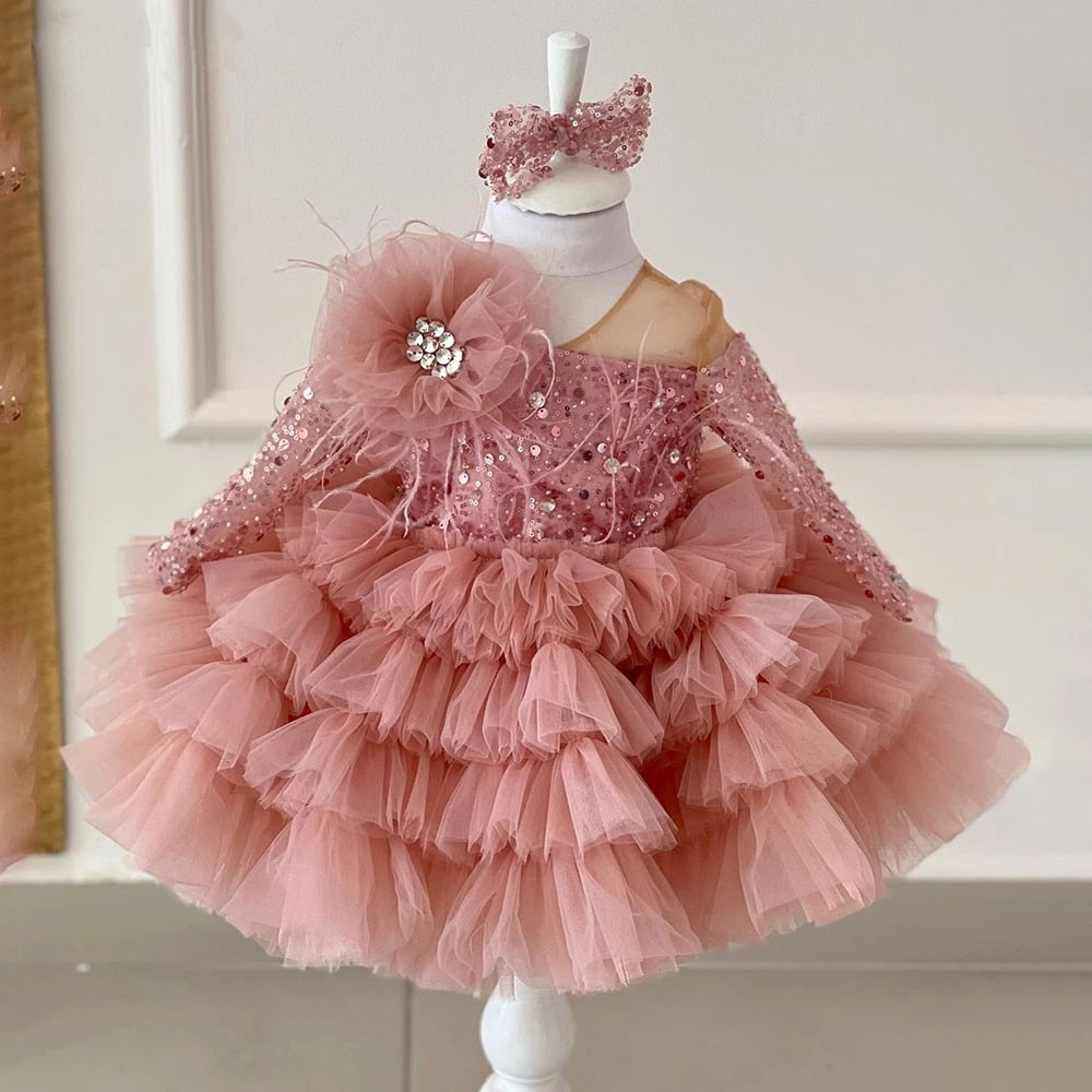 Scoop Neck Puff Girls Party Tulle  Ceremonial Dress