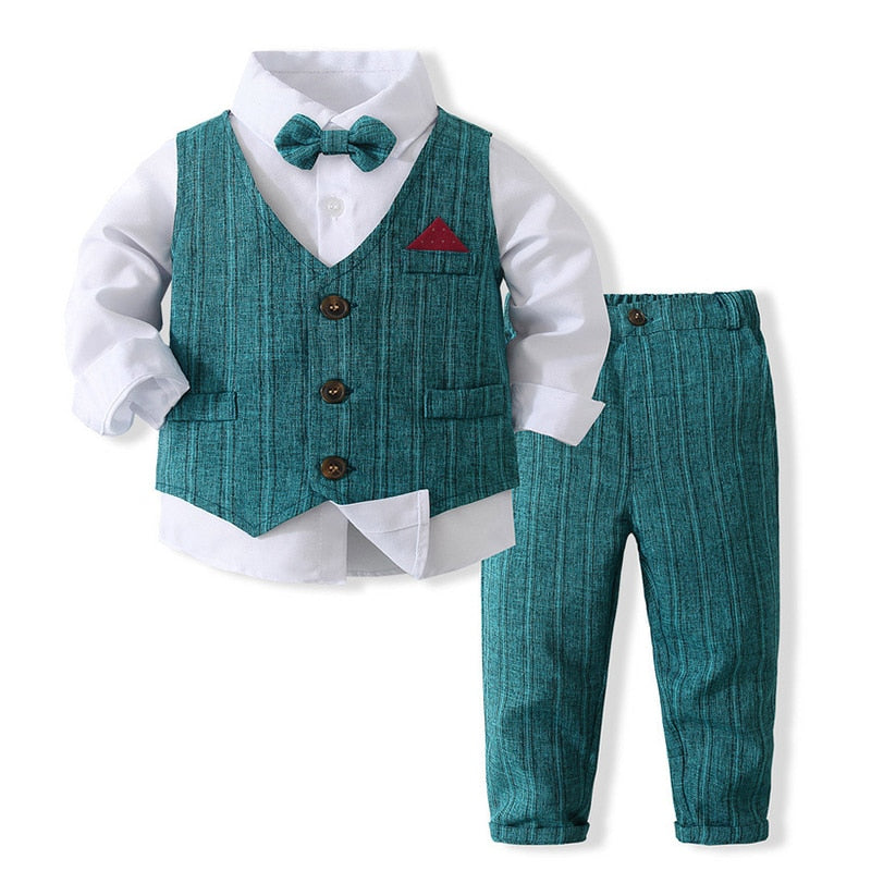 Gentleman Clothing Set Long Sleeve Shirt+Waistcoat+Pants