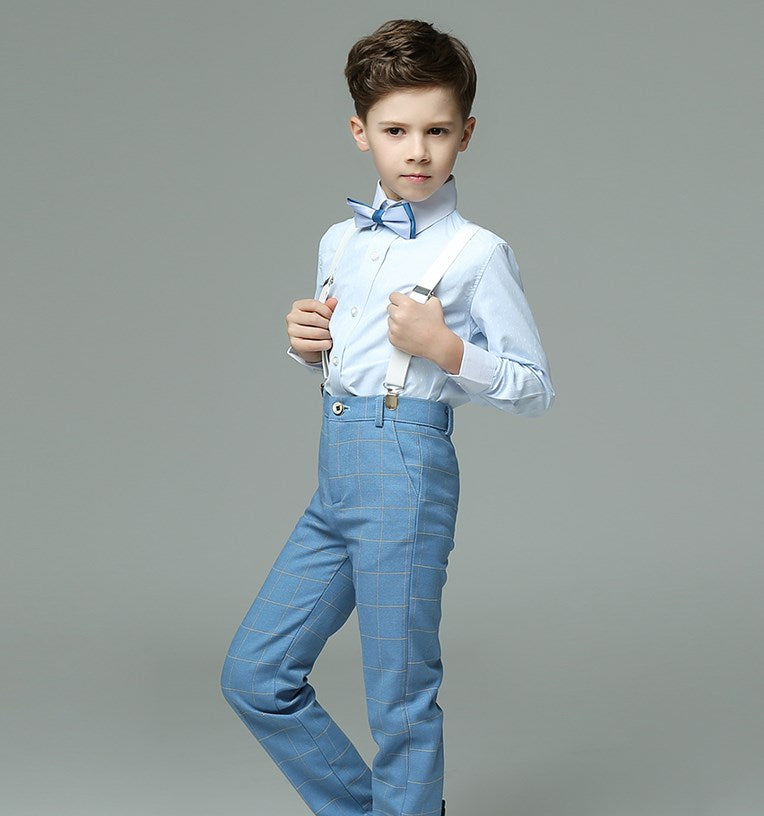 Kids Vest Shirt Pants Bowtie 4PCS Formal Suit