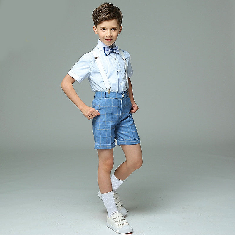 Kids Vest Shirt Pants Bowtie 4PCS Formal Suit