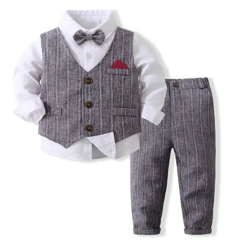 Gentleman Clothing Set Long Sleeve Shirt+Waistcoat+Pants