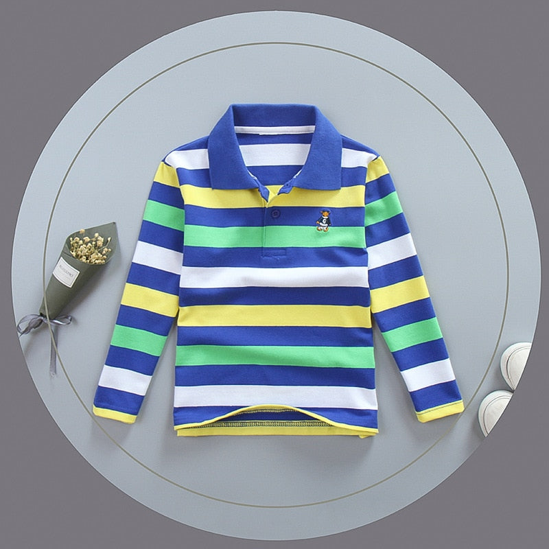 Polo Shirt Stripes  Collar Autumn Long Sleeve  Shirts