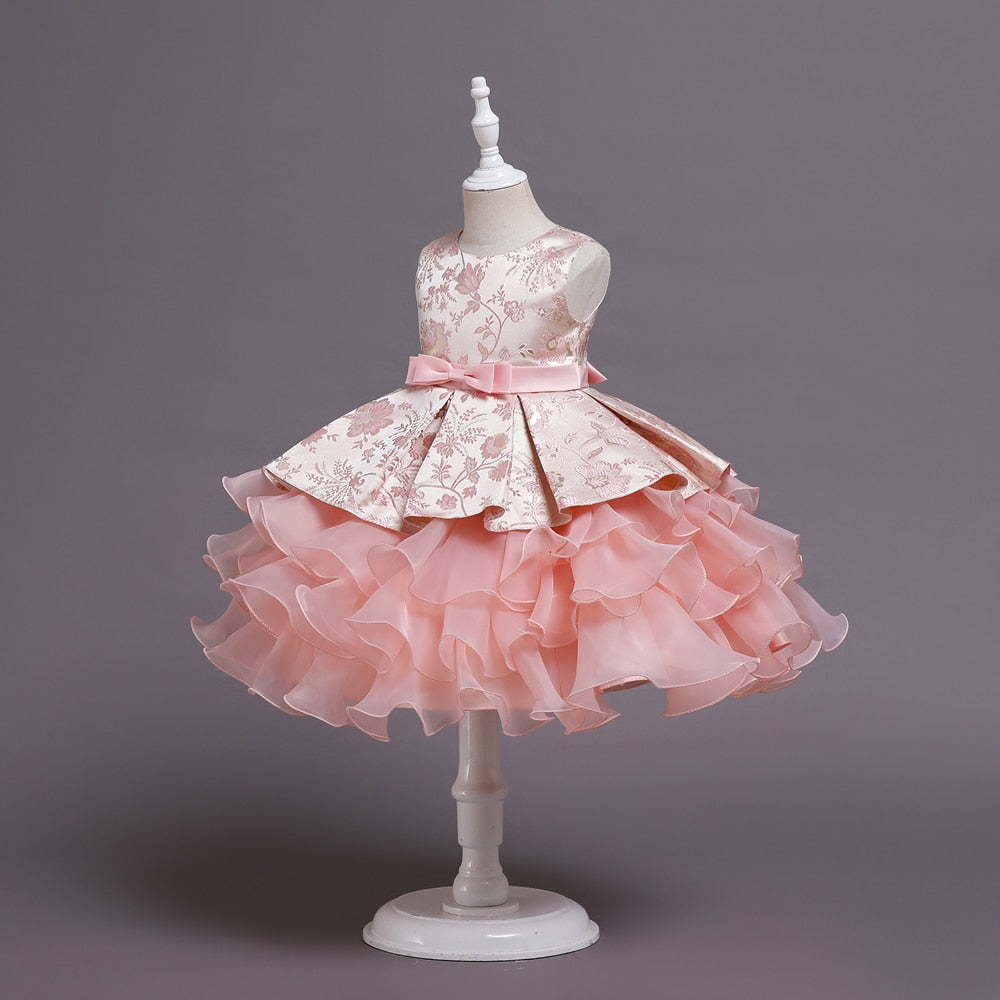 Vintage Flower Bow Kids Dress