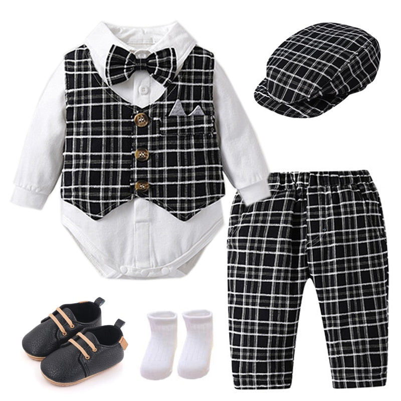 Plaid Vest Hat Pants White Bodysuit
