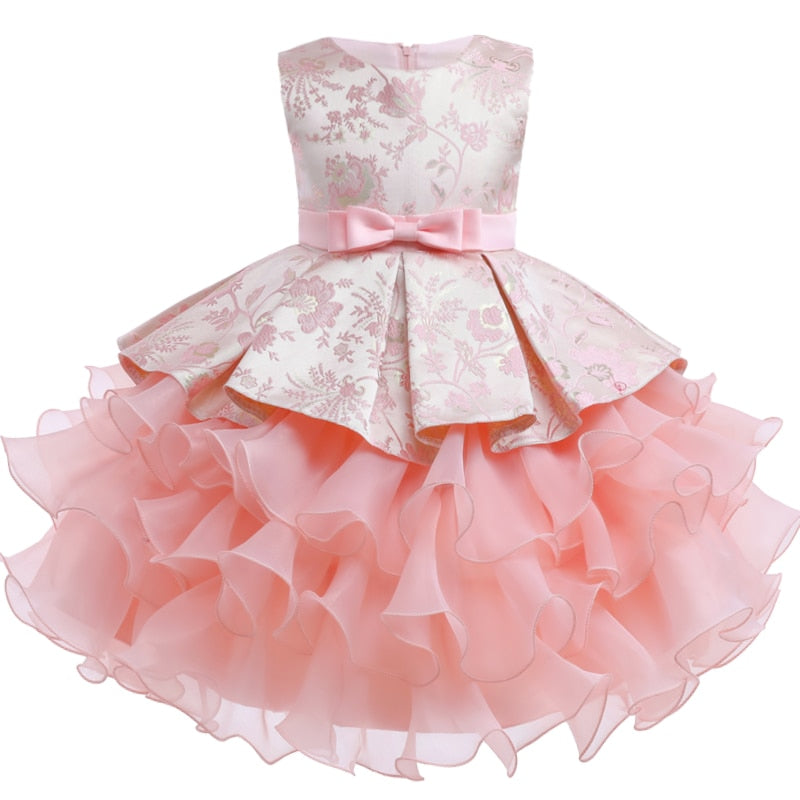 Vintage Flower Bow Kids Dress