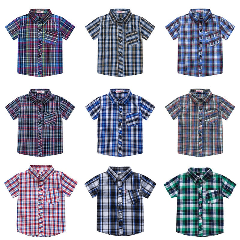 Short Sleeve Classic Plaid Lapel Shirts