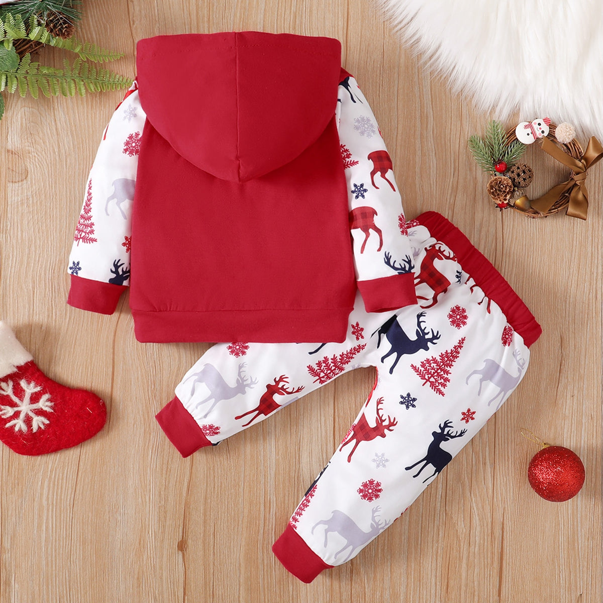 Christmas Print Hooded Pullover Tops Pants