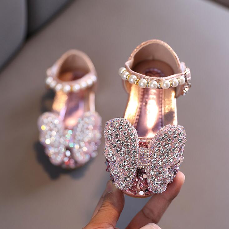 Fashion Sequins Rhinestone Bow Girls Princess Shoes