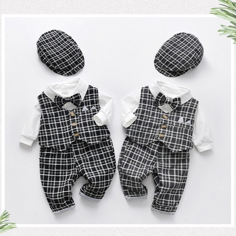 Plaid Vest Hat Pants White Bodysuit