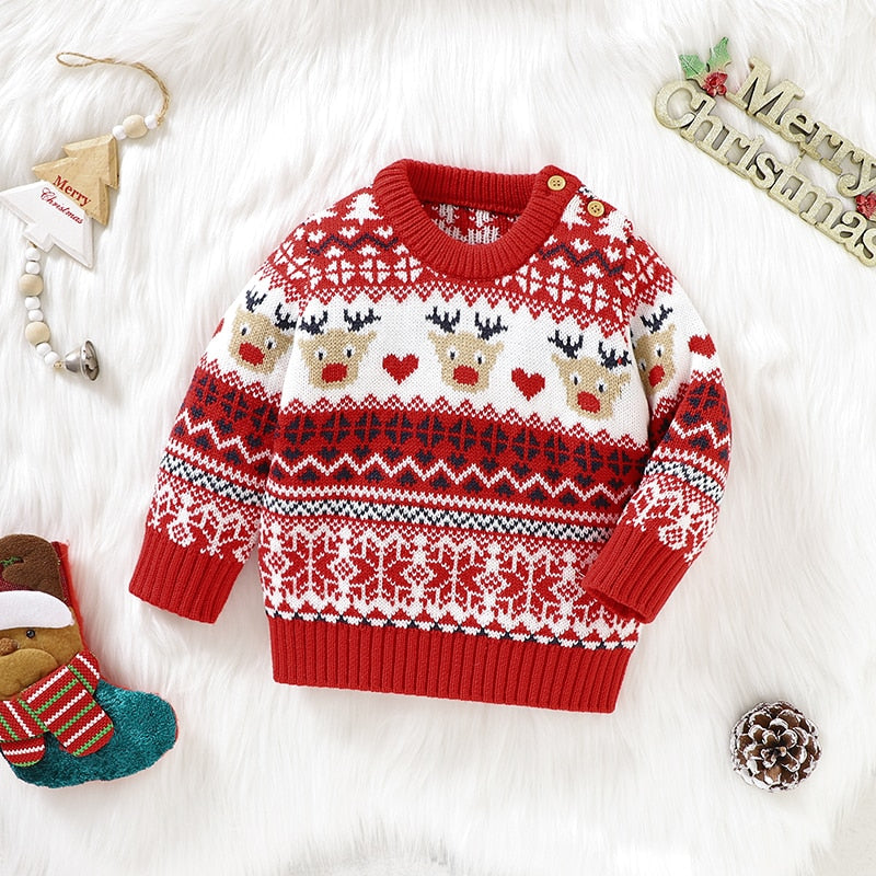 Boy Christmas Sweater Patchwork Crew Neck Long Sleeve