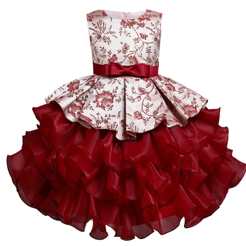 Vintage Flower Bow Kids Dress