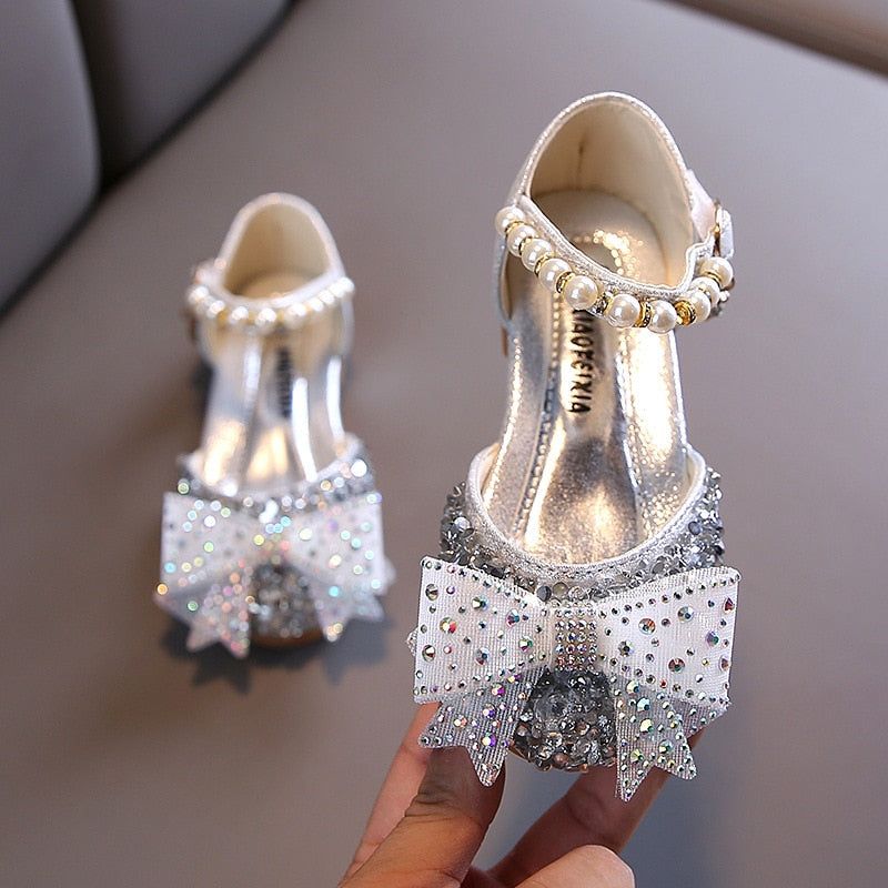 Fashion Sequins Rhinestone Bow Girls Princess Shoes