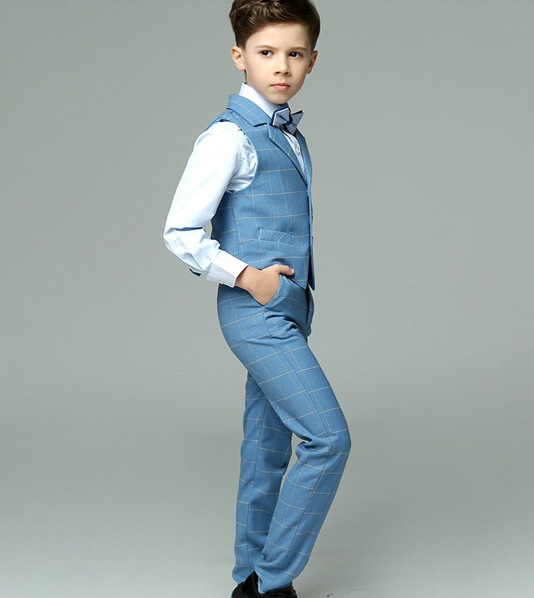 Kids Vest Shirt Pants Bowtie 4PCS Formal Suit