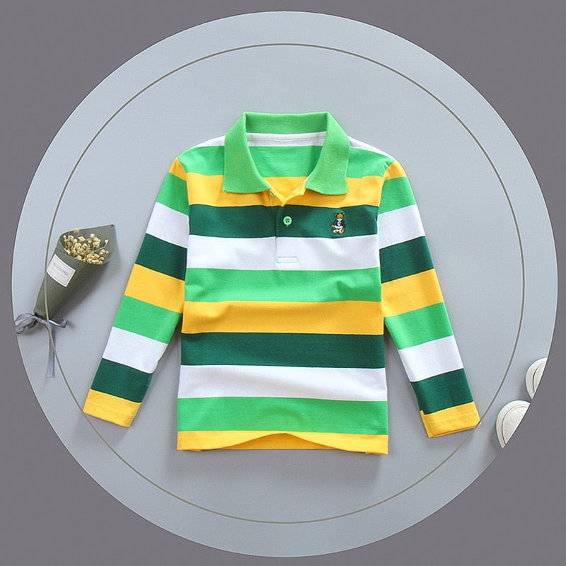 Polo Shirt Stripes  Collar Autumn Long Sleeve  Shirts
