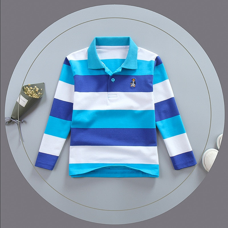 Polo Shirt Stripes  Collar Autumn Long Sleeve  Shirts