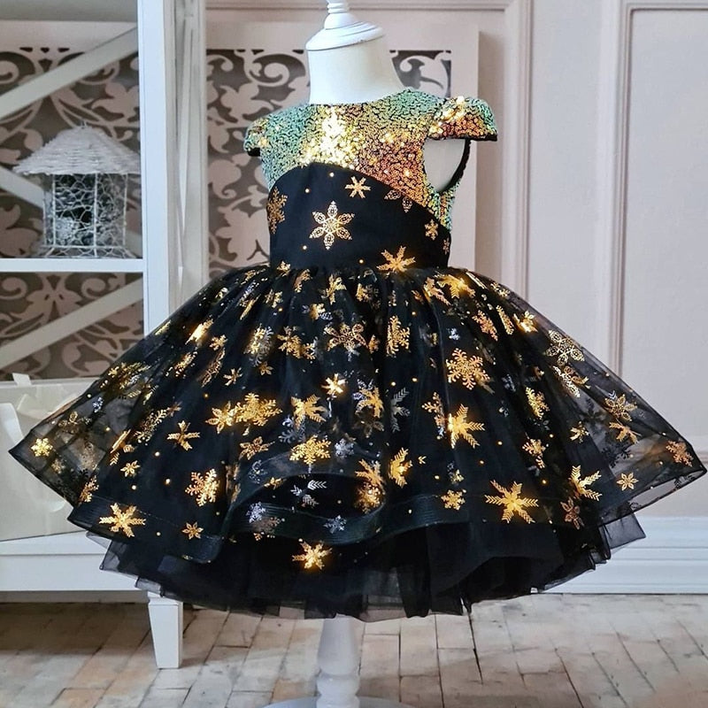 Golden Sequin Shiny Tutu Snowflake Dress