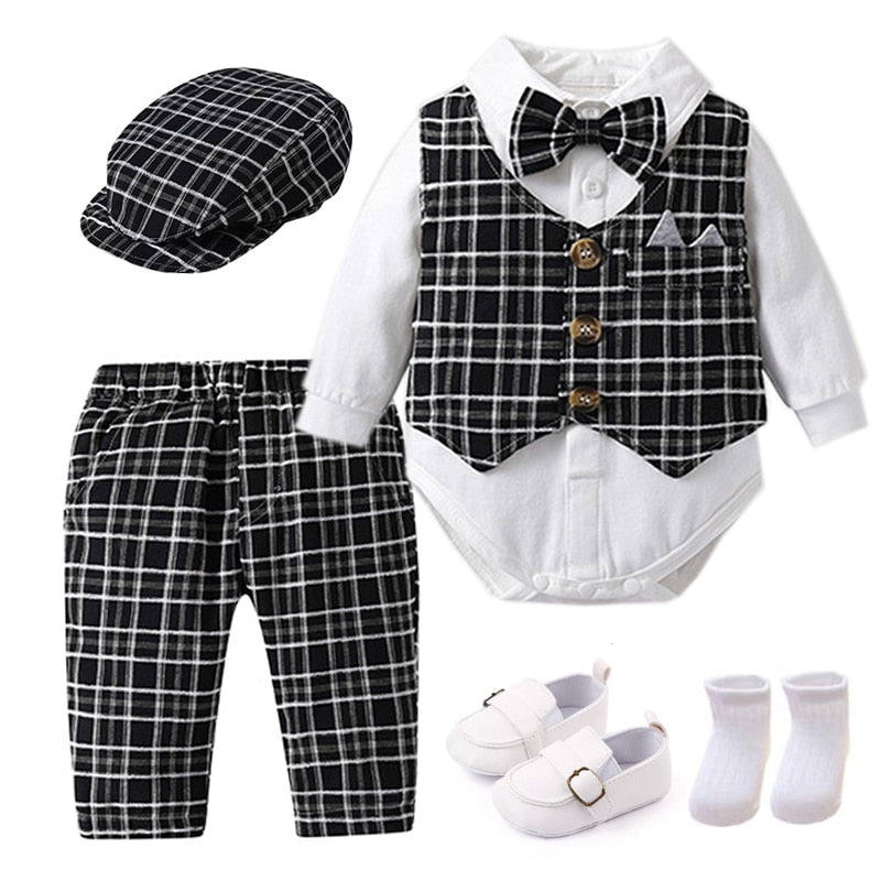 Plaid Vest Hat Pants White Bodysuit
