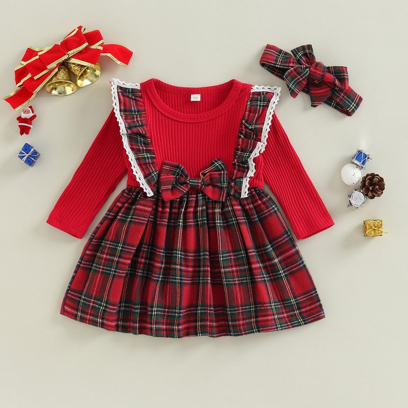 Long Sleeve Plaid Print Ruffle Dress